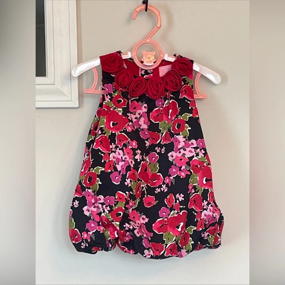 The Children’s Place Baby Girls Floral Bubble Dress With Rosettes Size 3-6 M